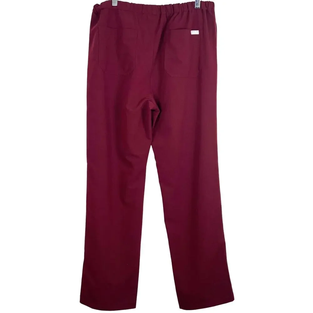 FIGS Pisco Basic Scrub Pants Burgundy Pull-on Elastic-Waist Straight Leg Size M